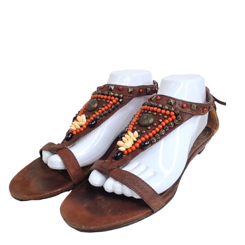 Nine West Brown Beaded Boho Sandals